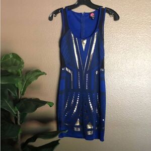 Bebe blue metallic & mesh dress